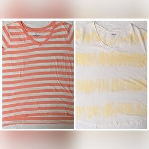 Old Navy EveryWear Yellow/White Tie dye + Boutique Striped 2PCS Tees Size XL